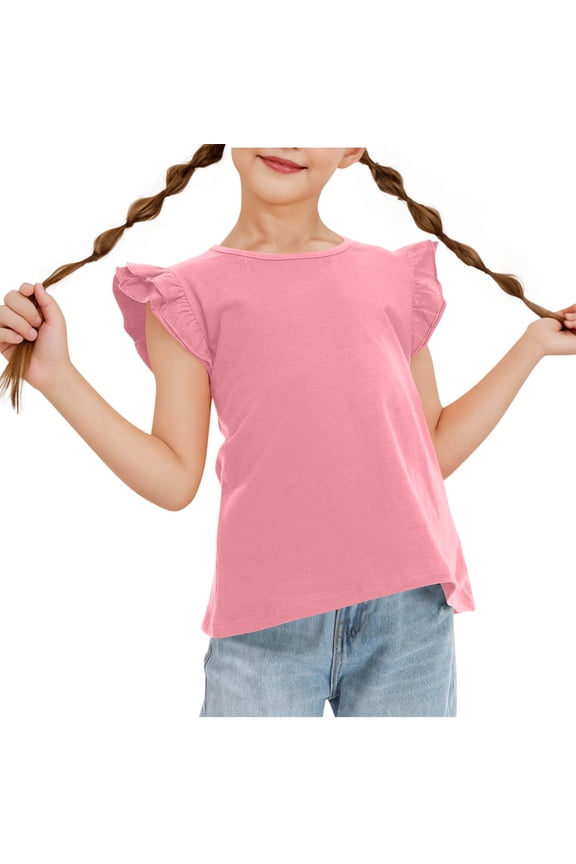 Girls Shirt - Short-Sleeve Twist Front T-Shirt for Girls with Cute Flying Sleeves - Summer Blouse Tunic Tee Tops Pink 3 Years