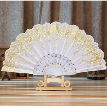 Folding Fan Silk Bamboo Hand Held Chinese Style Dance Fans Wedding Party Favors - Foto 6