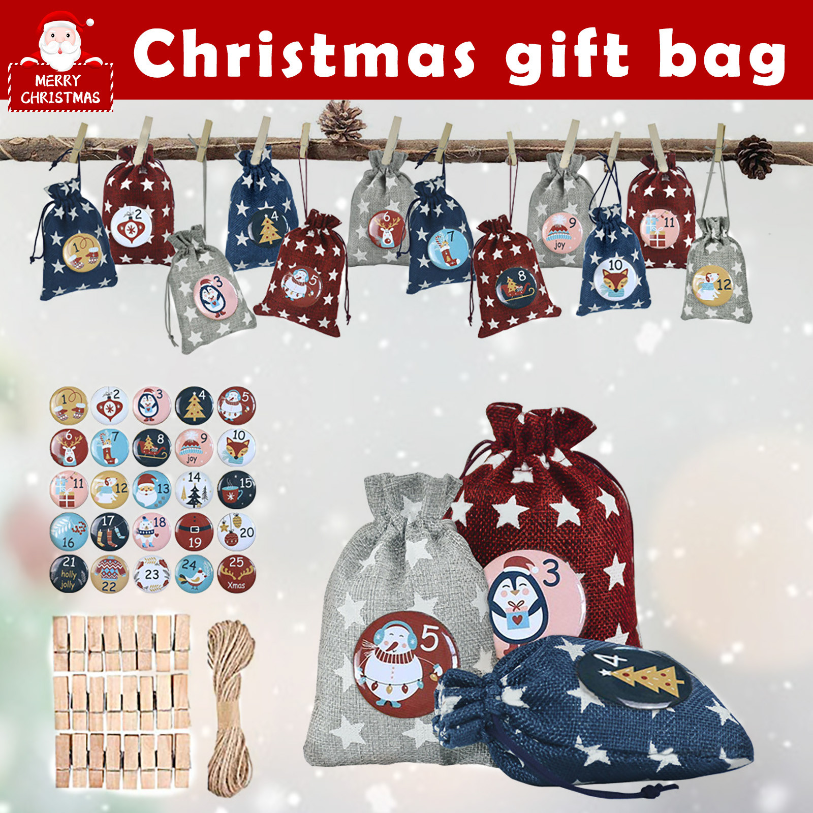 Deals Of The Day Clearance！ Bifavgk Christmas Burlaps Bag Drawstring