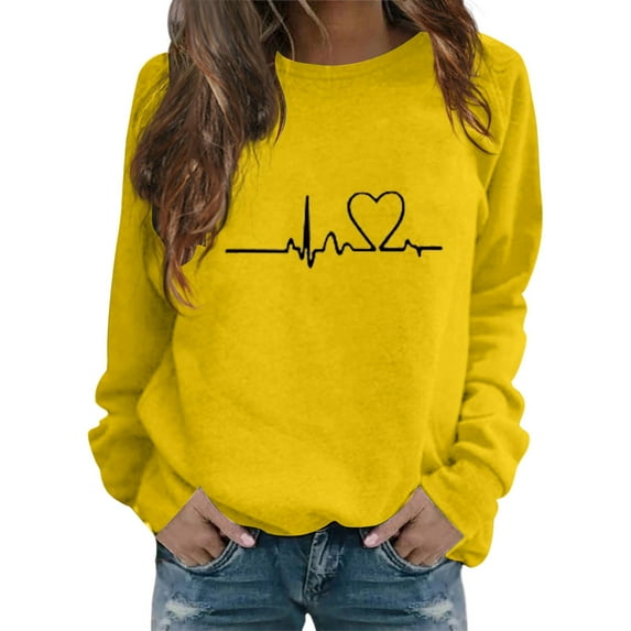 Deals Of The Day Clearance Sweatshirt for Women Women's Heart Pattern Crewneck Long Sleeve Hoodless Hoodie