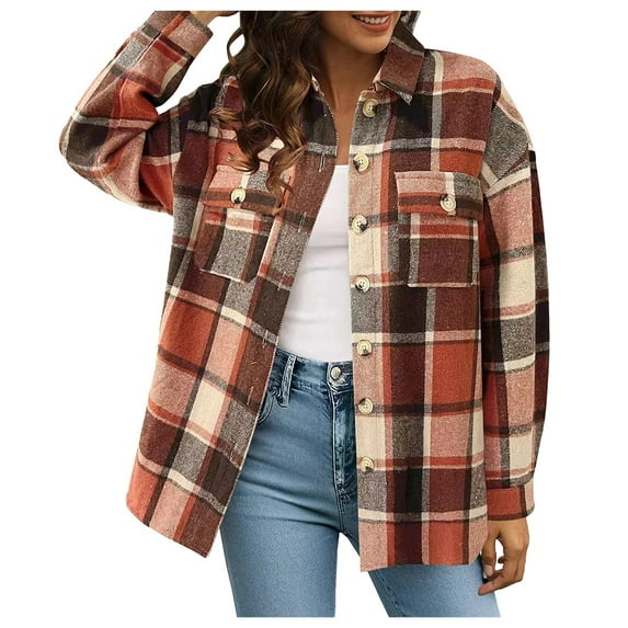 Deals Of The Day Clearance Thermal Underwear Top Women's Light Weight Thin Jacket Shirts Long Sleeve Button Down Chest Pocketed Shirts Coats Shacket