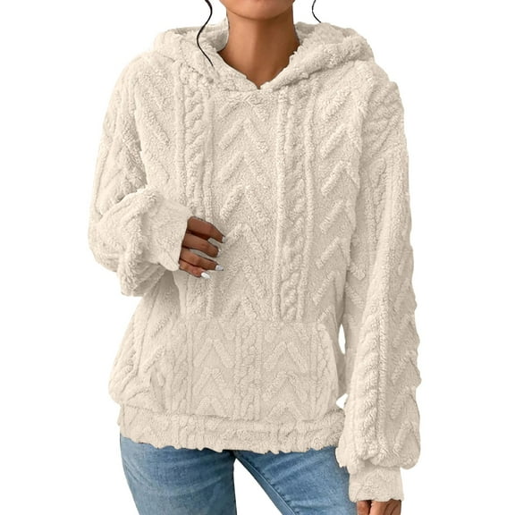 Clothing 2025 Women Hoodies Women's 2025 Winter Solid Fuzzy Lined Long Sleeve Hoodies Flannel Thermal Pullover Tops With Pockets