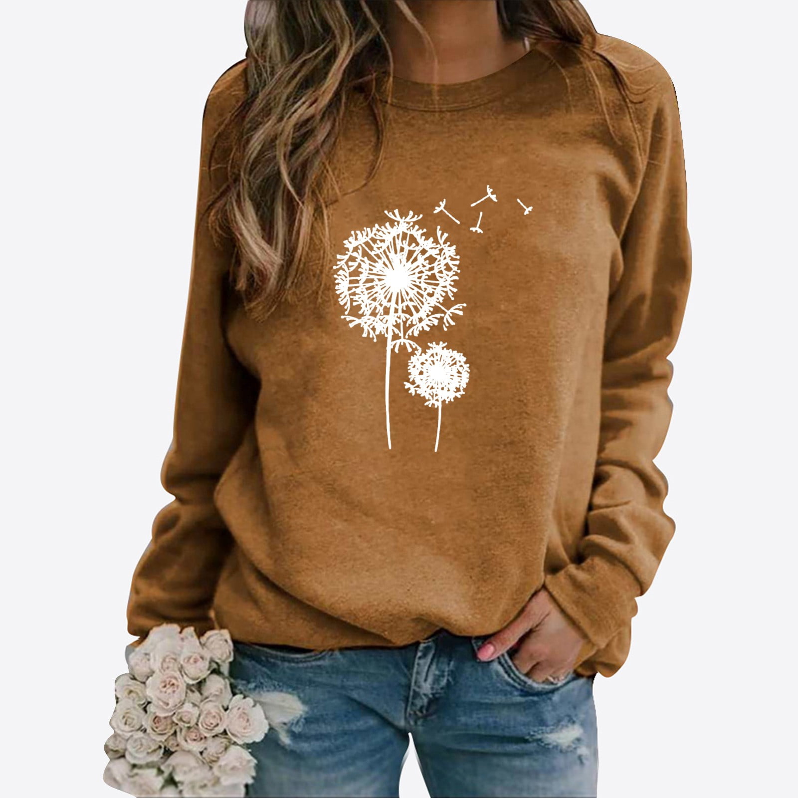 Dandelion Black Pattern Print Women Off Shoulder Sweatshirt