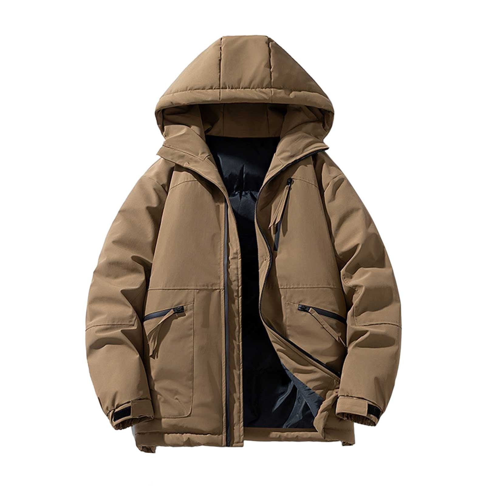 Deals Of The Day Mens Fall And Winter Collar Solid Color Cotton Jacket