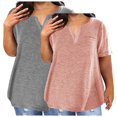 thumbnail image 1 of Stylish Olyvenn 2 Pack Plus Size Tops for Women Solid Summer Tops V Neck Short Sleeve T Shirts Oversized Trendy Dressy Casual Blouses Pink L, 1 of 3