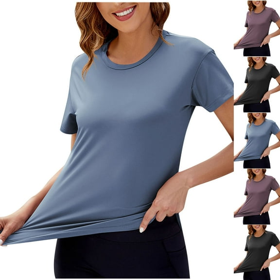 Stylish Olyvenn Basic Workout T-Shirts for Women Short Sleeve Summer Workout Blouse Athletic Tee Gym Active Running Tops Shirts Black XL