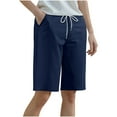 thumbnail image 1 of Stylish Olyvenn Bermuda Shorts for Women Summer High Waisted Knee Length Pants Long Gargo Shorts Hiking Cropped Pant with Pockets Navy XXL, 1 of 6