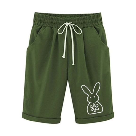 Stylish Olyvenn Capris Pants for Women Drawstring Elastic Waist Pants Floral Wide Leg Knee Length Shorts Comfy Casual Loose Trousers Army Green L