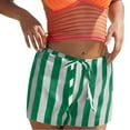 thumbnail image 1 of Stylish Olyvenn Drawstring Striped Boxer Shorts for Women Low Rise Wide Leg Casual Shorts Pajama Bottoms Lounge Pj Shorts Green S, 1 of 8