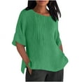thumbnail image 1 of Stylish Olyvenn Linen Shirts for Women Basic Plus Size 3/4 Sleeve Tops Summer Casual Round Neck Pullover Blouse Ladies Tunic Tshirt Green XXXL, 1 of 4