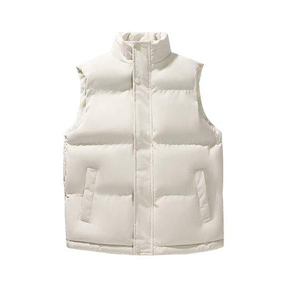 Stylish Olyvenn Men's Winter Puffer Vest Full Zipper Sleeveless Jackets with Pockets Fleece Stand Collar Lightweight Coats Outerwear White 6