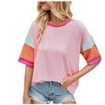 thumbnail image 1 of Stylish Olyvenn Oversized Color Block T Shirts for Women Girls Y2K Tops Fashion Short Sleeve Drop Shoulder Shirts Going Out Tops Pink 16-18, 1 of 5