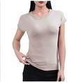 thumbnail image 1 of Stylish Olyvenn Short Sleeve Fitted Basic T Shirts for Women, Soft Crew Neck Basic Slim Tee Cute Trendy Summer Tops Tight Tees Khaki M, 1 of 5