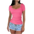 thumbnail image 1 of Stylish Olyvenn Tshirts Shirts for Women Double Lined Going Out Crop Tops Summer Fall Workout Y2k Clothes Beach Fashion Pink L, 1 of 6