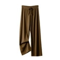 thumbnail image 1 of Stylish Olyvenn Women Pleated Wide Leg Palazzo Pants Drawstring Lounge Loungewear Bottoms Culottes Work Business Casual Clothes Coffee L, 1 of 7