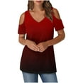 thumbnail image 1 of Stylish Olyvenn Women's Casual Basic Going Out Crop Tops Fashion Soft Loose Fit Gradient Shirts Short Sleeve Crew Neck Tight Tshirts Wine M, 1 of 6