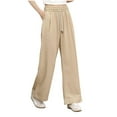 thumbnail image 1 of Stylish Olyvenn Women's Cotton Linen Sweatpants Wide Leg Thermal High Waist Fall Fashion Baggy Sweat Pants with Pockets Khaki XXXL, 1 of 3