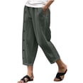 thumbnail image 1 of Stylish Olyvenn Women's Linen Capri Pants with Pockets Petite Summer Beachwear Lightweight Elastic Waist Boho Vacation Travel Pants Army Green XXL, 1 of 6