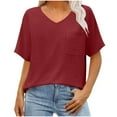 thumbnail image 1 of Stylish Olyvenn Women's Oversized T Shirts Short Sleeve V Neck Summer Tops Casual Loose Fit Textured Blouses Trendy Tee Shirt Wine XL, 1 of 7