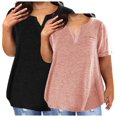 thumbnail image 1 of Stylish Olyvenn Womens 2 Pack Plus Size Tops Loose V Neck T Shirts Casual Short Sleeve Summer Tops Trendy Oversized Tshirts with Pocket Pink L, 1 of 3