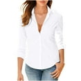thumbnail image 1 of Stylish Olyvenn Womens Button Down Shirts Classic Fit Dress Shirt Work Business Casual Collar V Neck Long Sleeve Blouse Tops White XL, 1 of 8