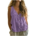 thumbnail image 1 of Stylish Olyvenn Womens Button Down Tank Tops V Neck Cotton Linen Sleeveless Shirts Summer Beach Casual Tank Top Purple L, 1 of 7