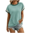 thumbnail image 1 of Stylish Olyvenn Womens Color Block Oversized Tops Trendy Casual Summer Textured Ribbed Knit T Shirts Loose Fit Short Sleeve Tshirts Green L, 1 of 7