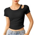 thumbnail image 1 of Stylish Olyvenn Womens Fashion Yoga T-Shirts Cropped Short Sleeve Crewneck Cut Out Tops Athletic Workout Trendy Y2k Clothes Black S, 1 of 9