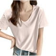 thumbnail image 1 of Stylish Olyvenn Womens Lounge T-Shirts Fashion V Neck Short Sleeve Solid Color Loose Tops Summer Lightweight Thin Comfy Tees Pink XXXL, 1 of 4