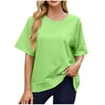 thumbnail image 1 of Stylish Olyvenn Womens Short Sleeve Tops Summer T Shirts Round Neck Causal Fashion Basic Tee for Womens Tops Raglan Sleeve Ribbed Blouse Green 16-18, 1 of 9
