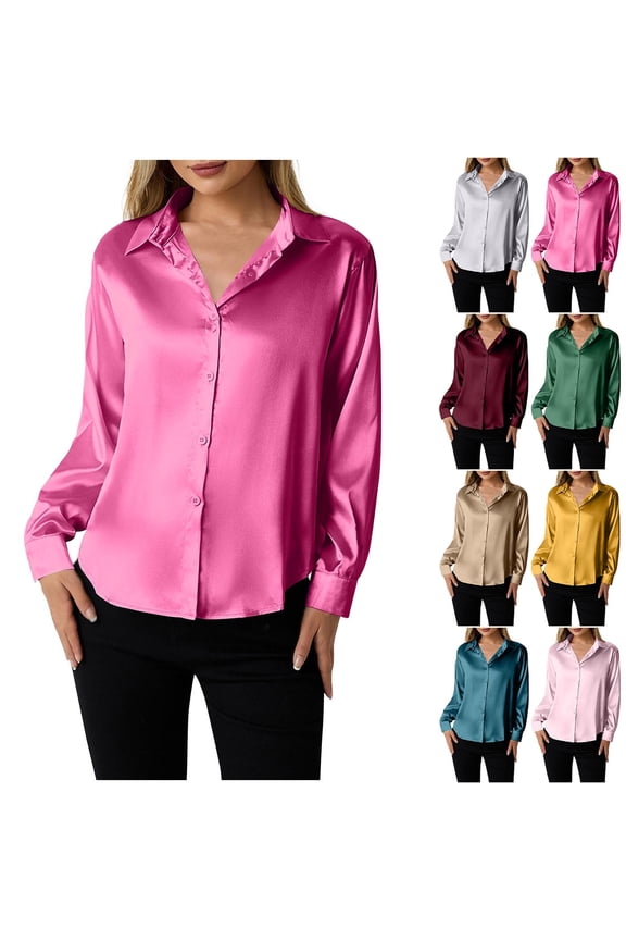 Stylish Olyvenn Womens Soft Satin Silk Leopard Button Down Shirts for Women Silky Long Sleeve Work Shirt Dress Blouses Tops Gray XXL