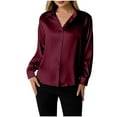 thumbnail image 1 of Stylish Olyvenn Womens Soft Satin Silk Leopard Button Down Shirts for Women Silky Long Sleeve Work Shirt Dress Blouses Tops Wine XL, 1 of 6