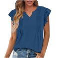 thumbnail image 1 of Stylish Olyvenn Womens Summer Tops Dressy Casual Cap Sleeve T Shirts for Women V Neck Ruched Tops Basic Tank Fashion Trendy Dark Blue S, 1 of 5