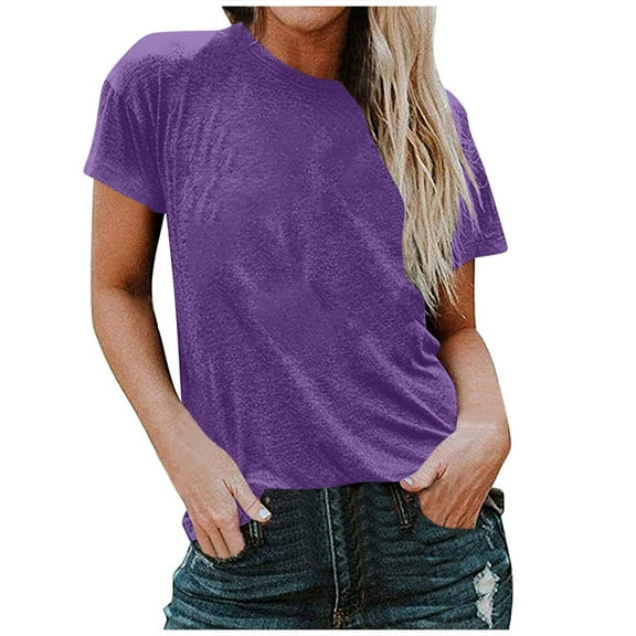 Stylish Olyvenn Womens T Shirt Summer Tops Short Sleeve Fashion Basic Casual Oversized Beach Vacation Clothes Trendy Purple S