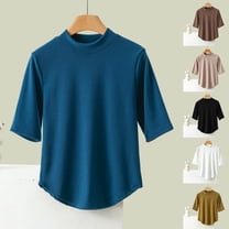 Stylish Olyvenn Womens T Shirts Short Sleeve Crewneck Solid Tops Casual Loose Curved Hem Basic Tee Shirt Summer Trendy Outfits Black 20-22