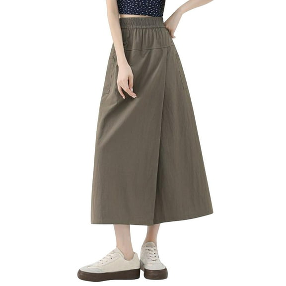 Stylish Olyvenn Womens Wide Leg Palazzo Pants High Waisted Casual Pants Elastic Waist Lightweight Loose Trousers Summer Outfit Green M