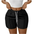 thumbnail image 1 of Stylish Olyvenn Womens Workout Shorts Summer High Waisted Drawstring Running Gym Short Solid Casual Exposed Seam Going Out Shorts Black XL, 1 of 3