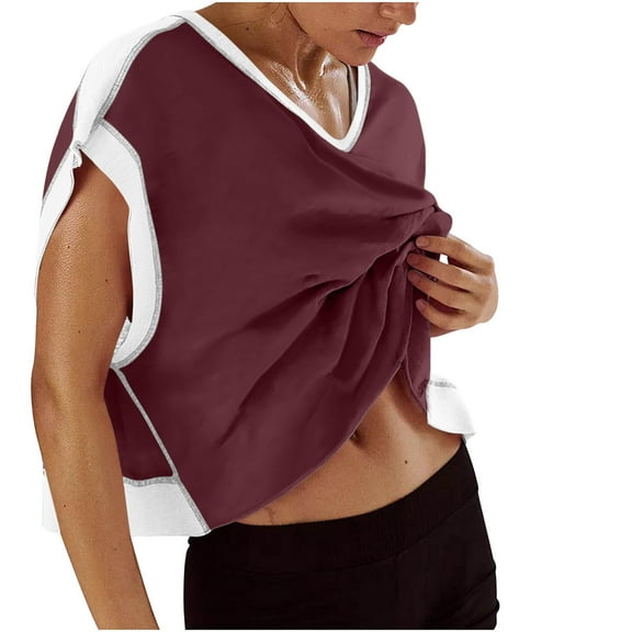 Open Back Tops For Women Summer Casual Yoga Y2K Athletic Gym Tees Shirts Slouchy Crop Running Tunic T Shirts Women Short Sleeve Workout Shirts Loose Relaxed Fit Blouses