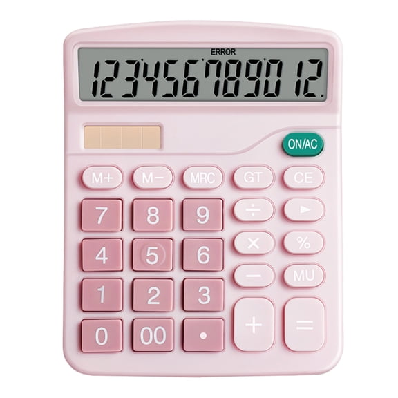 Pink 12 Digits Basic Calculator for Adults and Students.Desktop Calculator with Large LCD Display,Solar and Battery Dual-Power,High Quality Calculator for Girls and Women