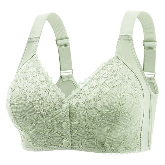 Fashion SMihono Daisy Bras for Older Women 2025 Front Closure Bra Cotton Bra Full Coverage Comfortable Bra No Underwire Plus Size Bra Green 42