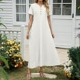 thumbnail image 1 of Fashion SMihono Maxi Dresses for Women 2025 Short Sleeve Solid Casual Dresses Button V Neck Summer Boho Beach Dress with Pockets White XL, 1 of 9