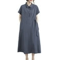 thumbnail image 1 of Fashion SMihono Plus Size Dresses for Curvy Women Loose Lapel Neck Short Sleeve Button Up Dress Tie Front Cotton Linen A Line Dress Gray M, 1 of 8