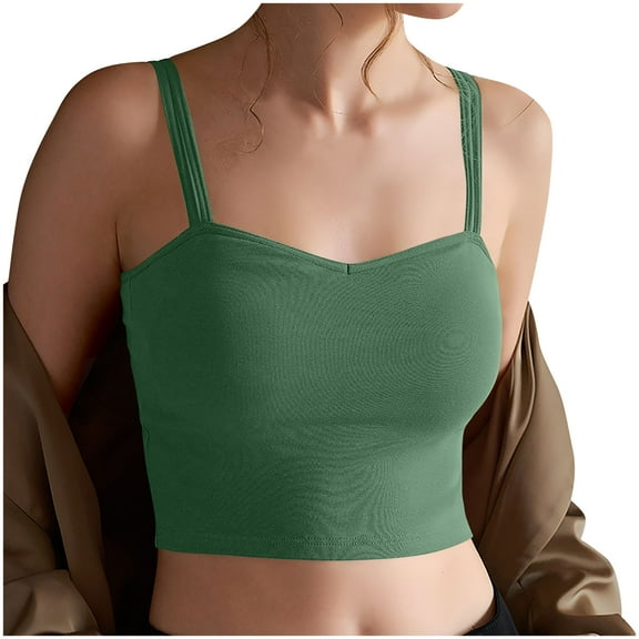 Fashion SMihono Women's Camisole Tank Top Undershirt Cotton Padded Spaghetti Strap Yoga Tops Built in Bras Wireless Workout Crop Top Green M