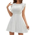 thumbnail image 1 of Fashion SMihono Women's Eyelet Embroidery A Line Dress Summer Fashion Short Sleeve Crew Neck Ruffle Trim Short Dresses White S, 1 of 7