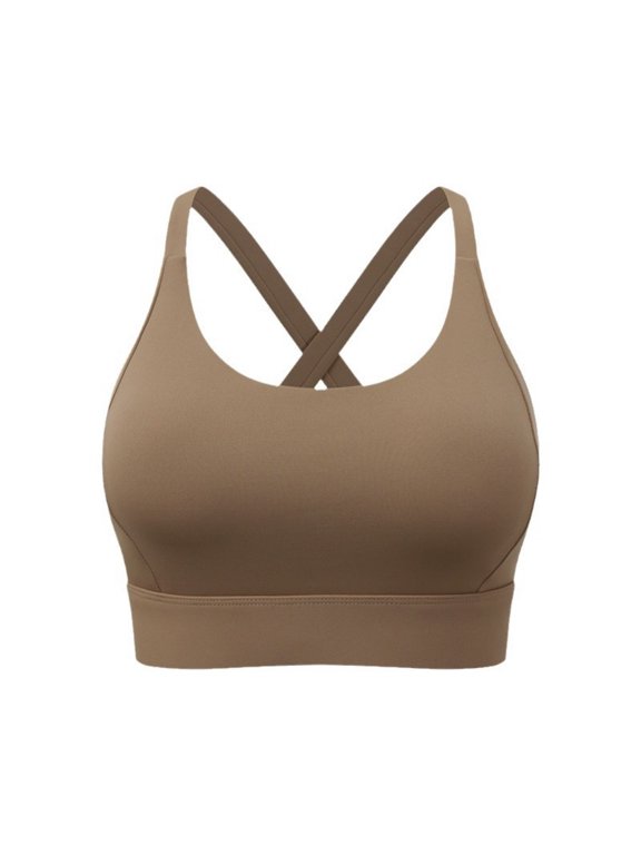 Fashion SMihono Women's Sports Bra, Longline Padded High Support Yoga Bra Wireless Full Coverage Workout Criss Cross Strappy Bra Coffee XXL