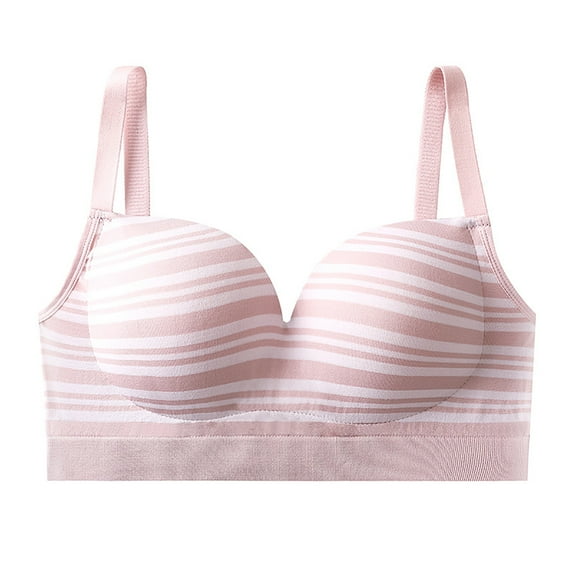 Fashion SMihono Women's Striped Bra Color Block No Underwire Bras Full Coverage Push Up Bralettes Stretch Comfort Breathable Brassiere Pink XL
