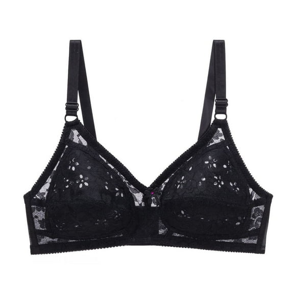Fashion SMihono Womens Sexy Floral Lace Bra Wireless Sheer Bralette See Through Lingerie Full Coverage Unlined Wirefree Everyday Bras Black M