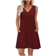 thumbnail image 1 of Fashion SMihono Womens Summer Dresses Loose Fit V Neck Sleeveless Sundresses Vacation Beach Hawaiian Dress with Pockets Wine XL, 1 of 5