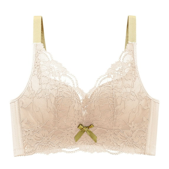 Fashion SMihono Womens Wireless T-Shirt Bras Sexy Push Up Floral Lace Bralette Seamless Comfort Full-Coverage Everyday Bra 2025 Khaki L