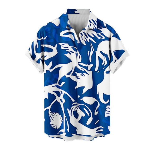 Deals SSAAVKUY Floral-Vibes Fashion-Print Hawaii Colorful Stylish-Shirt Casual Suits Standard-Fit Button Up Vacation Beach Shirts Blue S